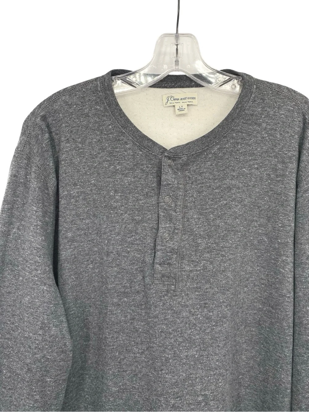 J. Crew Knit Goods Men’s Henley Sweatshirt Gray Terry Cotton Large Tall